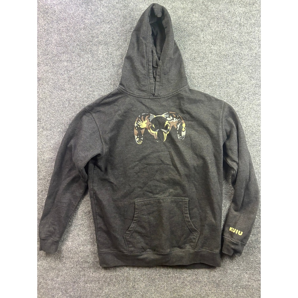 Kuiu Hoodie Kids XL Gray Camo Ram Logo Pullover Sweatshirt Hunting